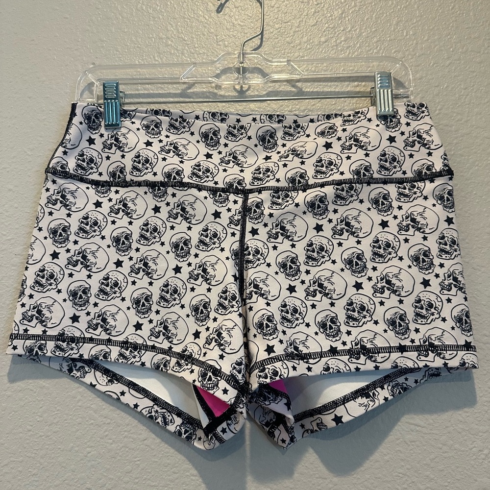 Peachy Athletics Black and White Skull Print Shorts